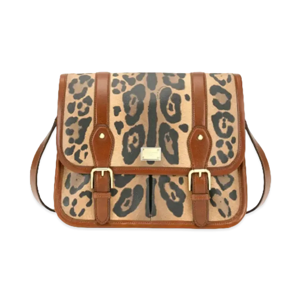 Dolce&Gabbana Messenger Bag Crespo Leopard Printed Logo Plate "Multicolor"