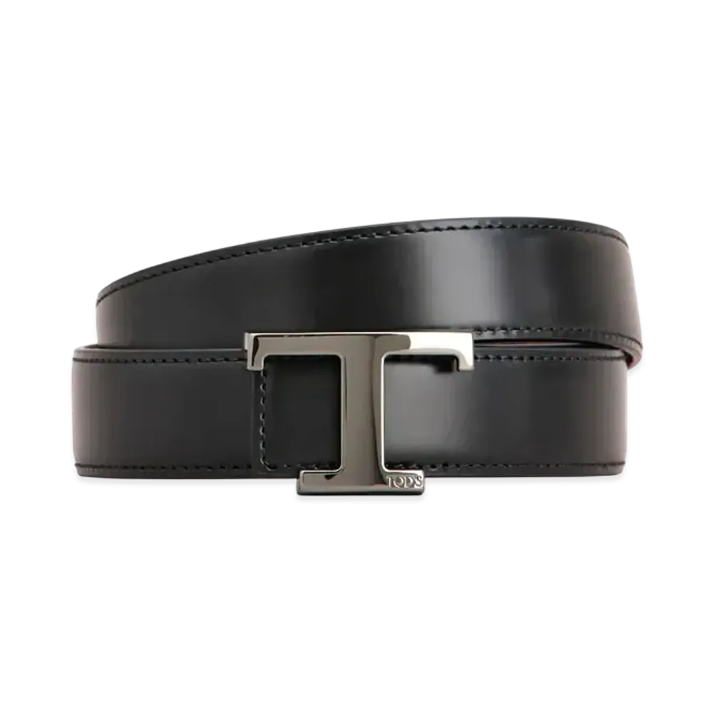 TOD'S T Timeless Reversible Belt in Leather "Black/Bordeaux"