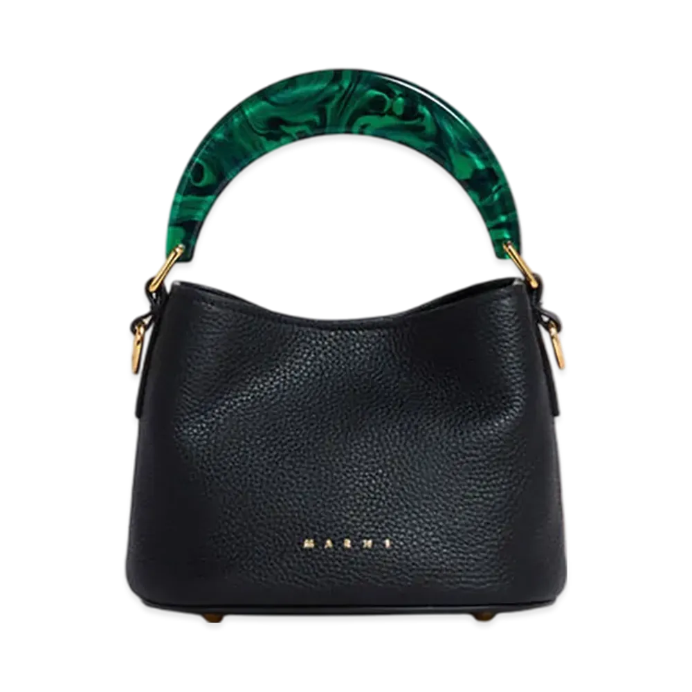 MARNI Venice Mini Bucket Bag in Leather "Black/Spherical Green"