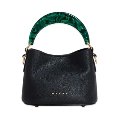 MARNI Venice Mini Bucket Bag in Leather "Black/Spherical Green"