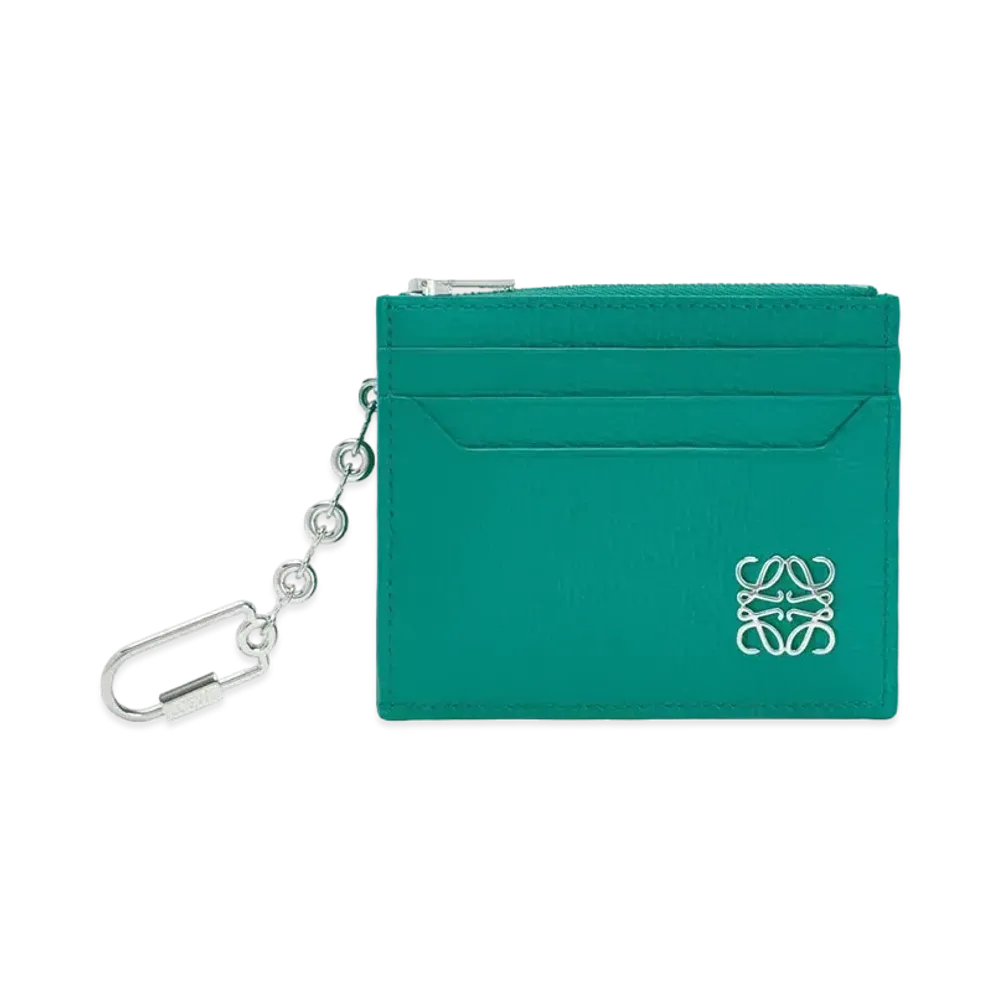 LOEWE Anagram Square Cardholder In Pebble Grain Calfskin With Chain "Emerald Green"
