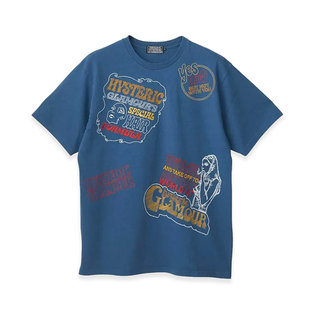 HYSTERIC GLAMOUR Hysteric Scratch Embroidered T-Shirt "Blue"