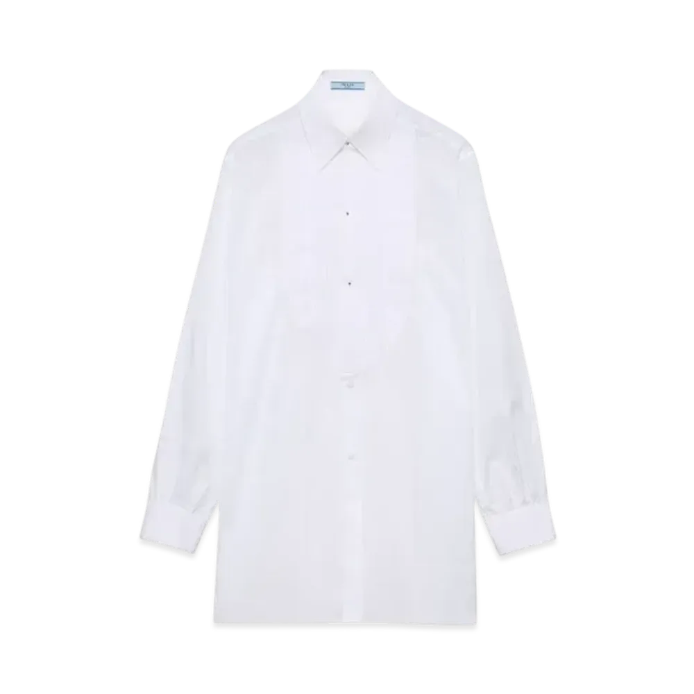 PRADA Women's Pleated Pique and Batiste Shirt "White"