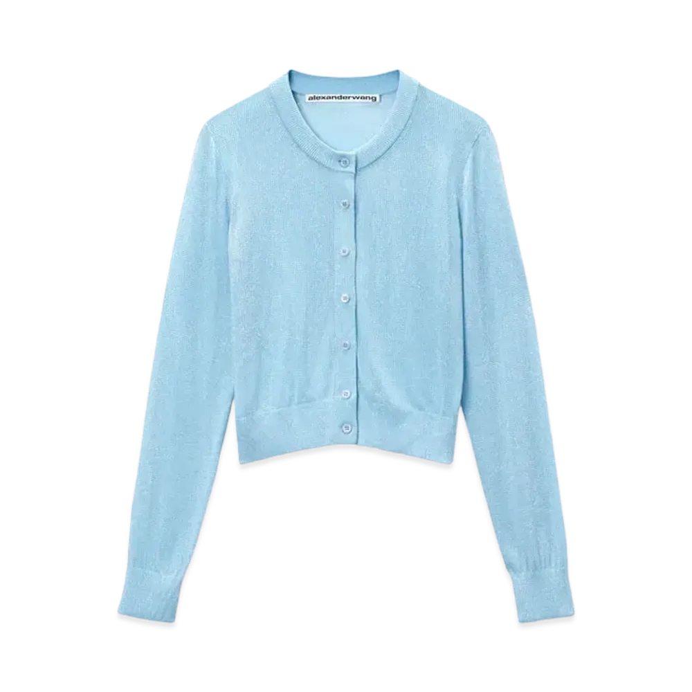 Alexander Wang Crystal Hotfix Cropped Cardigan "Blue"
