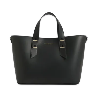 CHARLES & KEITH Metallic Accent Double Handle Bag "Black"