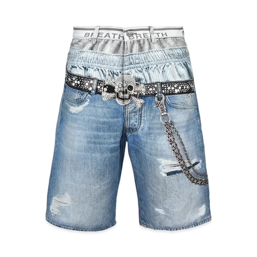 BREATH Transfer Print Denim Shorts "Indigo"