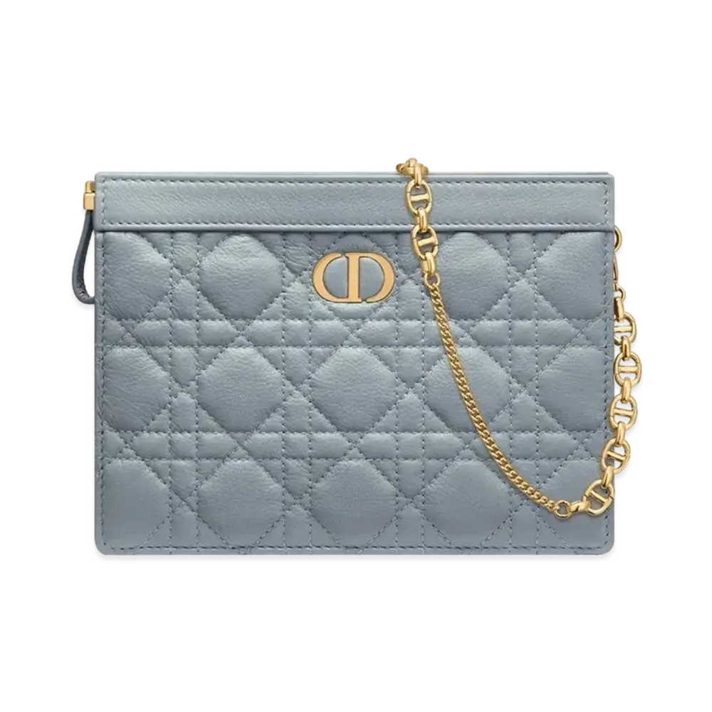 Dior Caro Zipped Pouch Chain Supple Cannage Calfskin "Cloud Blue"