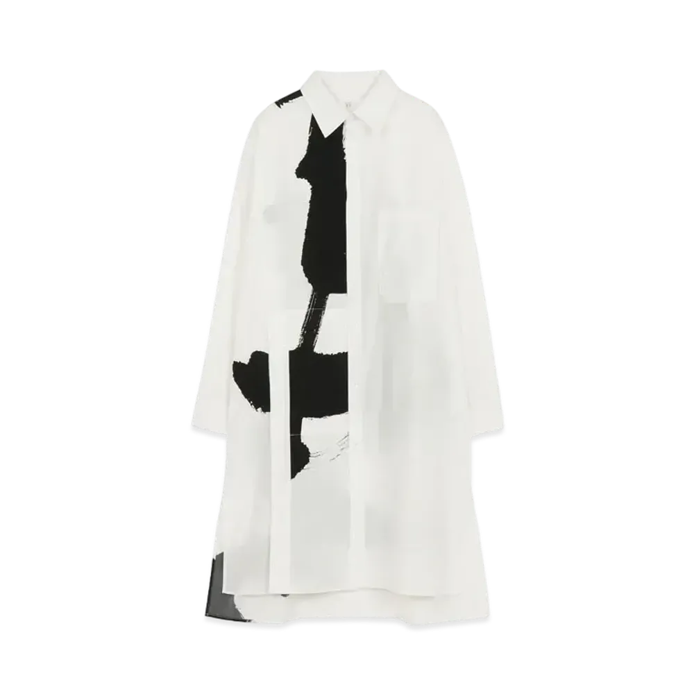 Yohji Yamamoto Y's 100/2 BROAD CALLIGRAPHY PRINT LONG SHIRT "White"