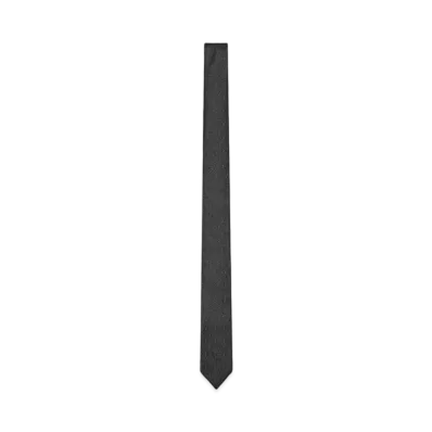 Saint Laurent Cassandre Narrow Tie In Silk Jacquard "Black"