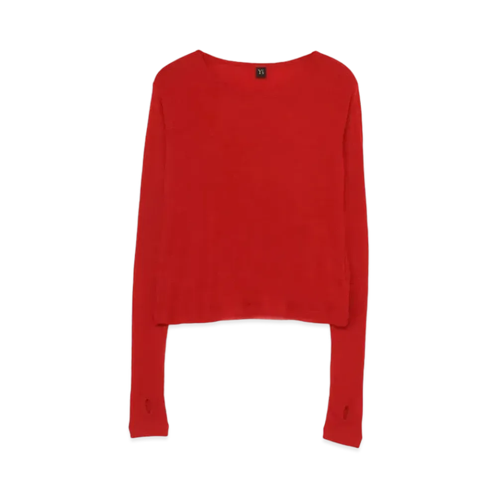 Yohji Yamamoto Y's MIX UP RUFFLED SLEEVE ROUND NECK T "Red"