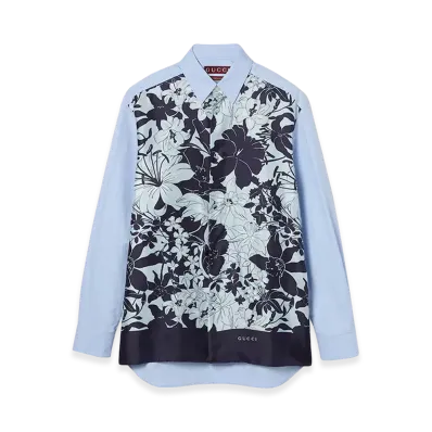 GUCCI Floral Silk Shirt "Light Blue"