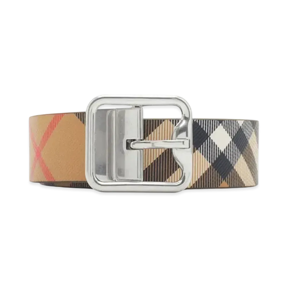 Burberry Reversible Check B Buckle Belt "Sand/Military/Silver"