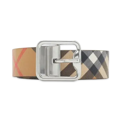 Burberry Reversible Check B Buckle Belt "Sand/Military/Silver"