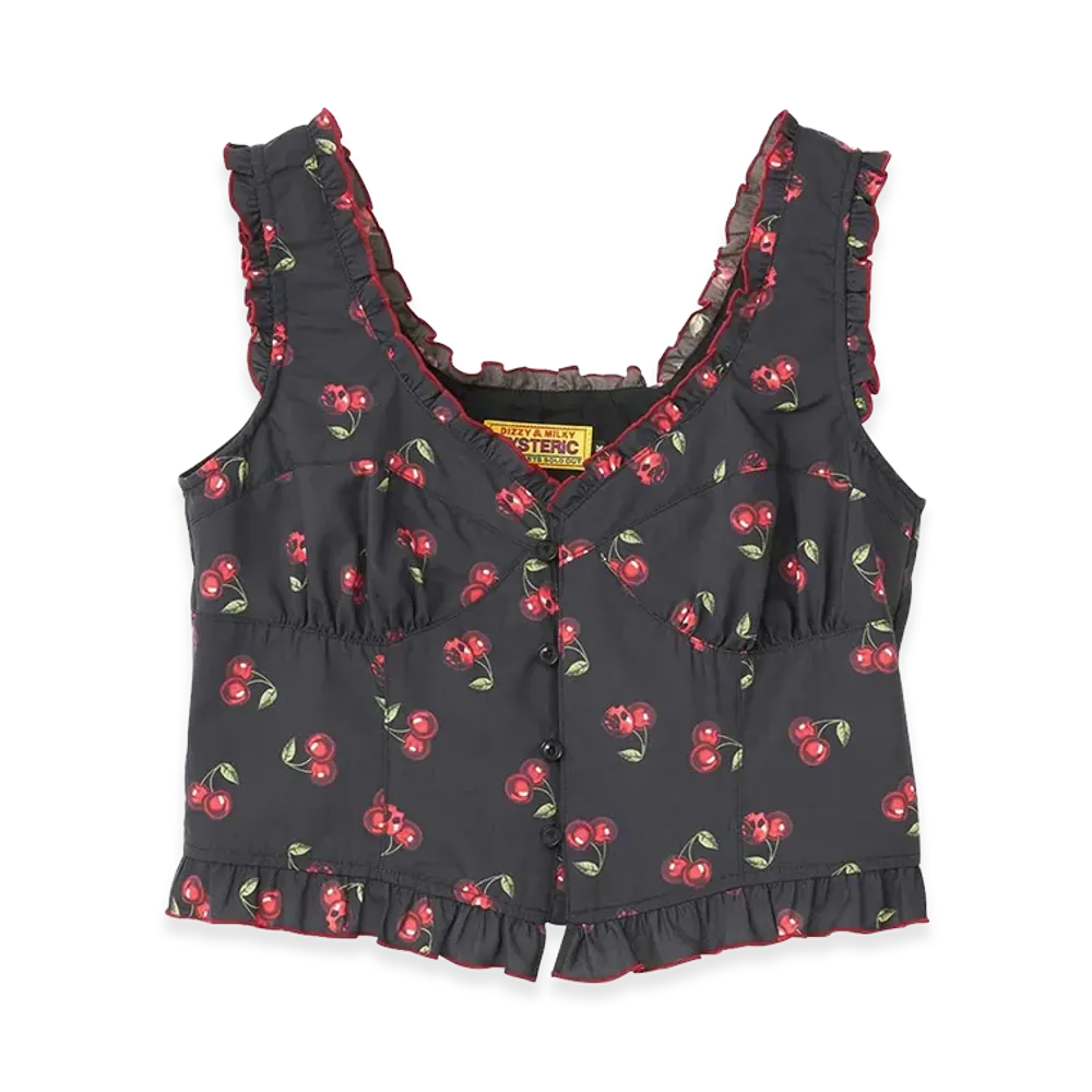 HYSTERIC GLAMOUR Women's Hysteric Glamour Skull Cherry Frill Bustier "Other Black"