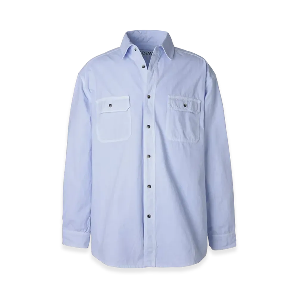 LOEWE Men's Long Sleeve Regular Collar Shirt "Light Blue"