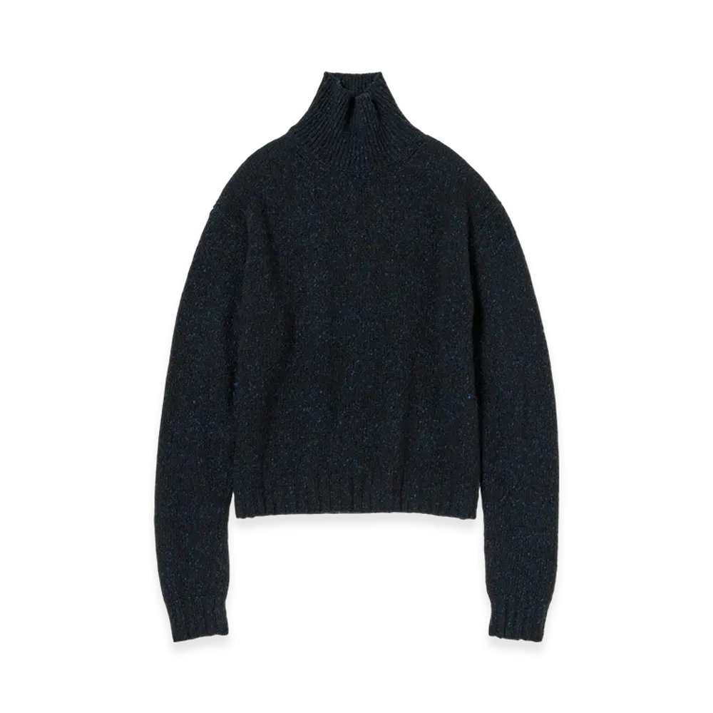 AURALEE Women's Cashmere Melange Knit Turtle "Top Navy Black"