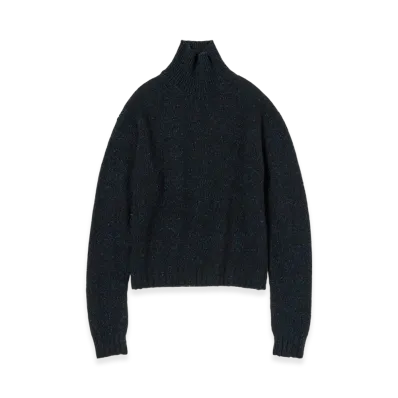 AURALEE Women's Cashmere Melange Knit Turtle "Top Navy Black"