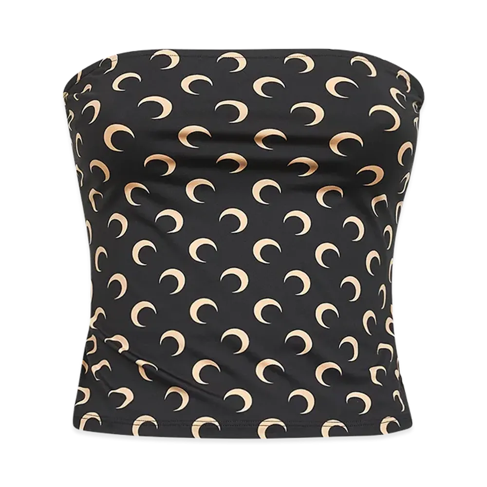 Marine Serre Women's Printed Stretch Nylon Crop Top "Black/Neutrals"