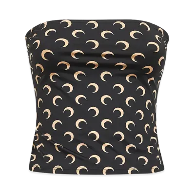 Marine Serre Women's Printed Stretch Nylon Crop Top "Black/Neutrals"