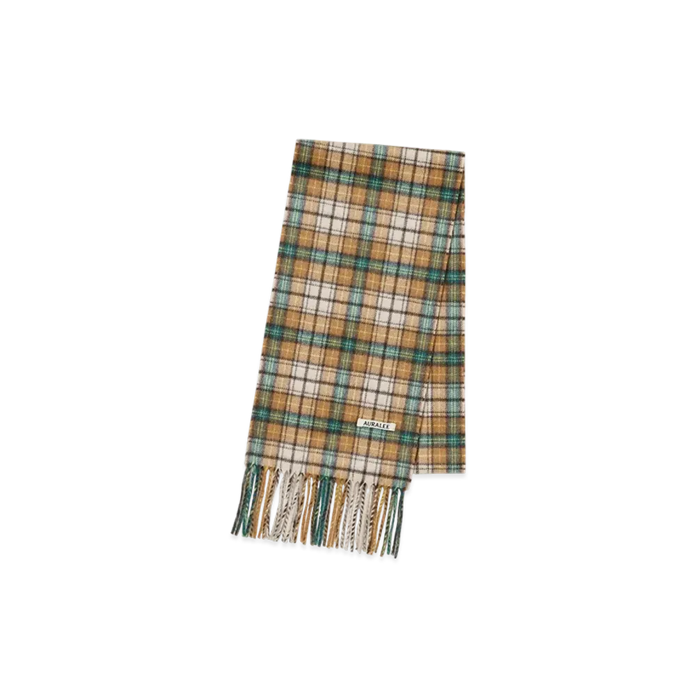 AURALEE Cashmere Check Stole "Brown Yellow Check"