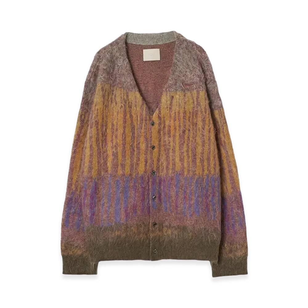 YOKE Kid Mohair Wool Brushed Tree Jaquard Cardigan "Orange"