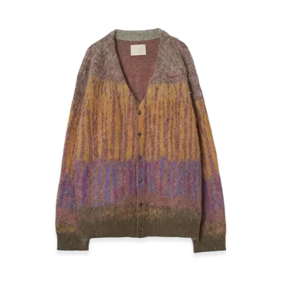 YOKE Kid Mohair Wool Brushed Tree Jaquard Cardigan "Orange"