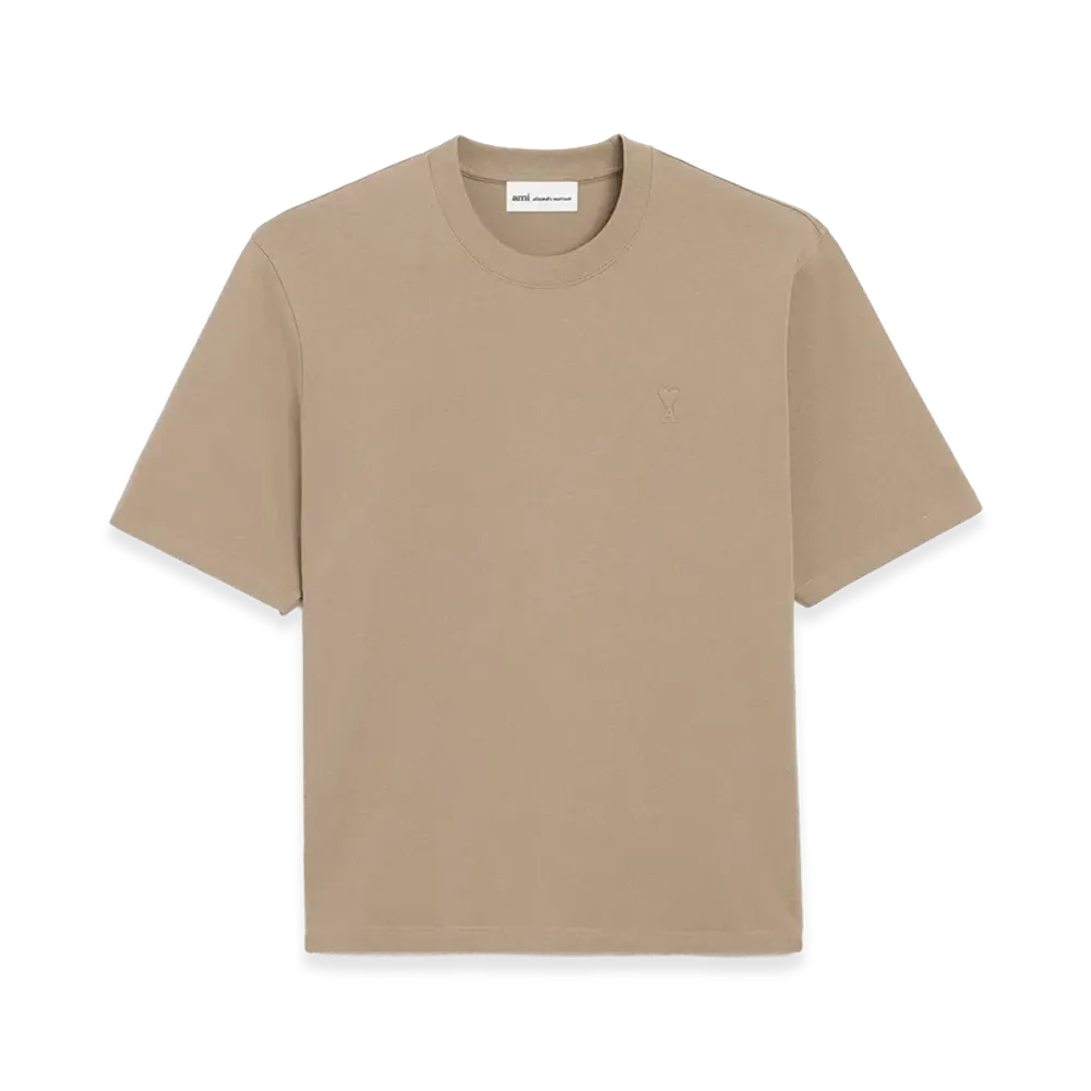 AMI PARIS Embossed Boxy Fit T-Shirt "Beige Taupe"
