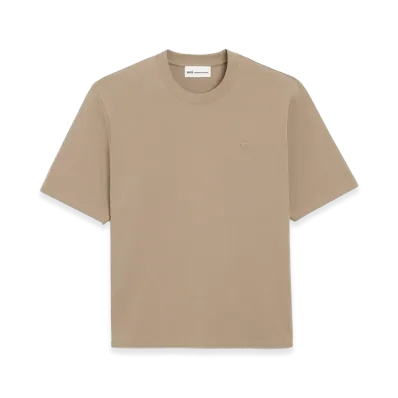 AMI PARIS Embossed Boxy Fit T-Shirt "Beige Taupe"