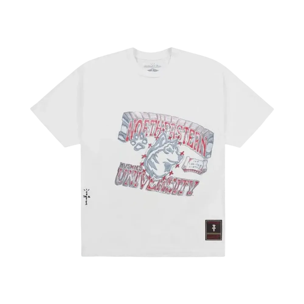 Travis Scott x M&N x Northeastern University Handdrawn Tee "White"