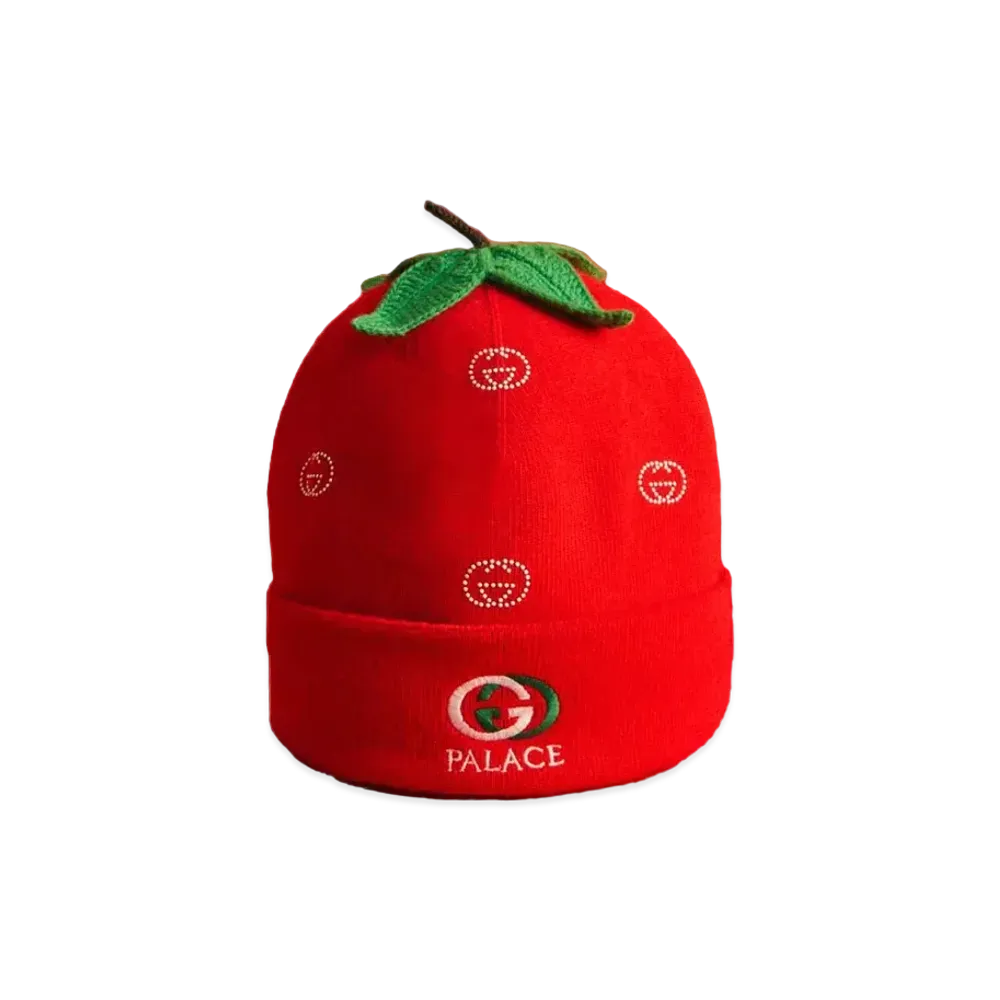 PALACE GUCCI Wool Strawberry Beanie With Studs And Crochet Detail "Red"
