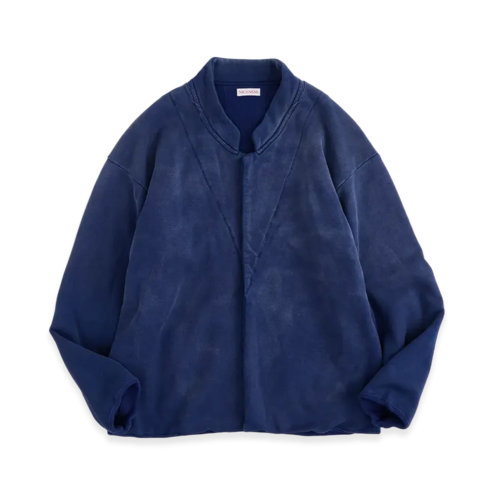 NICENESS Lead Distressed Sweat Jacket "Navy"