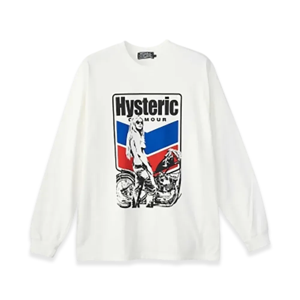 HYSTERIC GLAMOUR Motorcycle Girl T-Shirt "White"