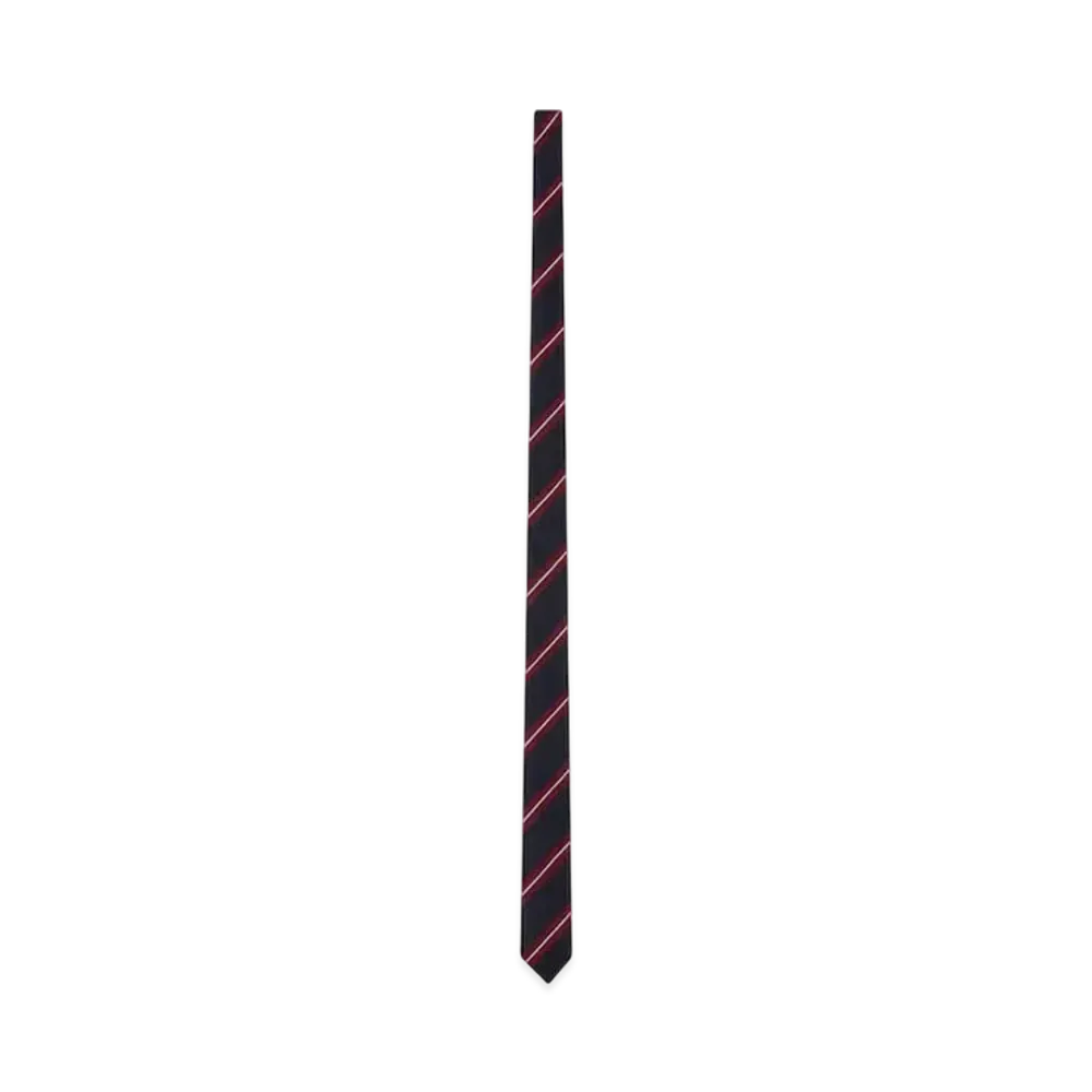 CELINE Thin Tie in Striped Silk "Navy/Bordeaux/Off White"
