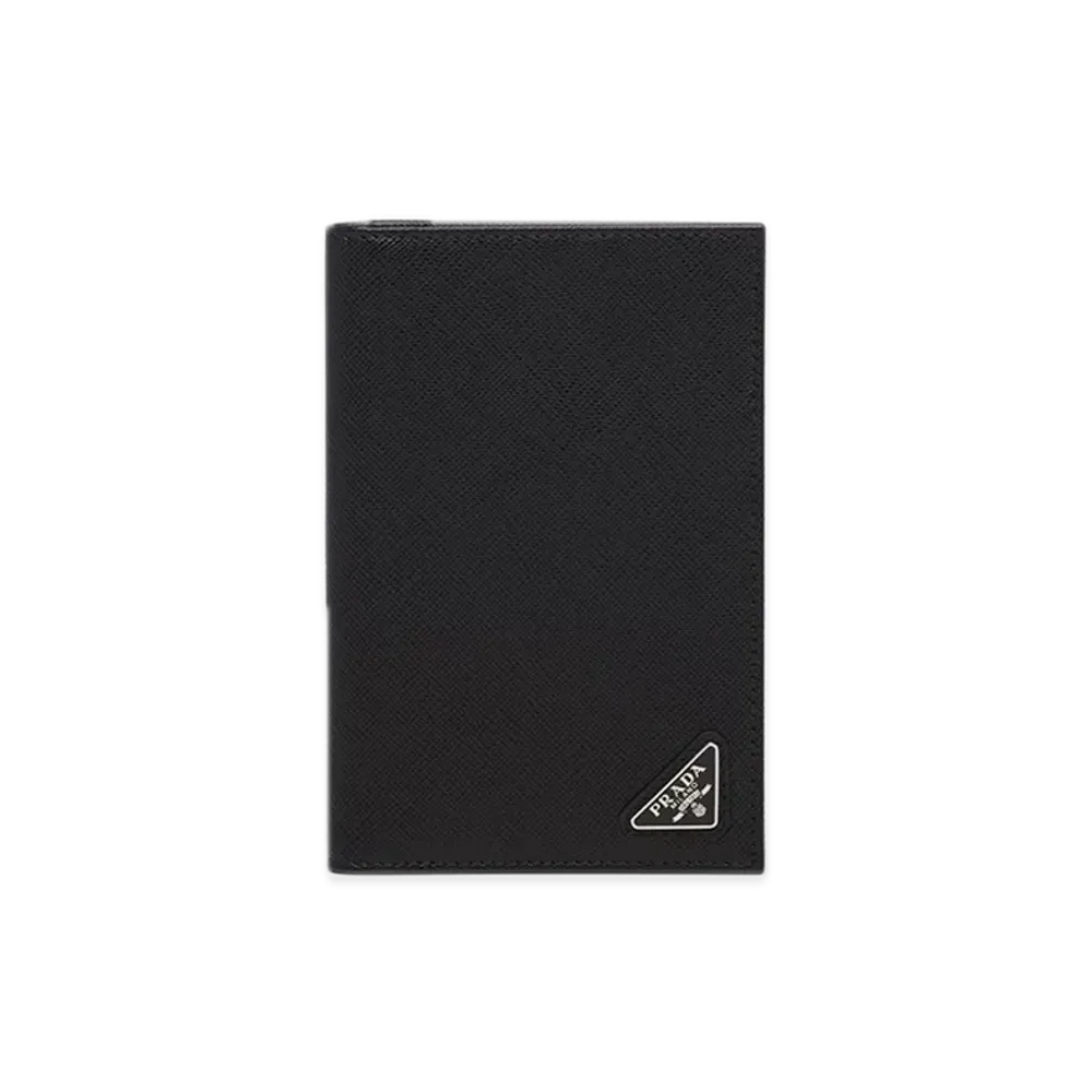 PRADA Saffiano Triangle Passport Holder "Black"