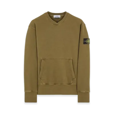 Stone Island 67555 Heavy Textured Fleece Garment Dyed Old Treatment Crewneck Sweatshirt - 23FW "Olive Green"