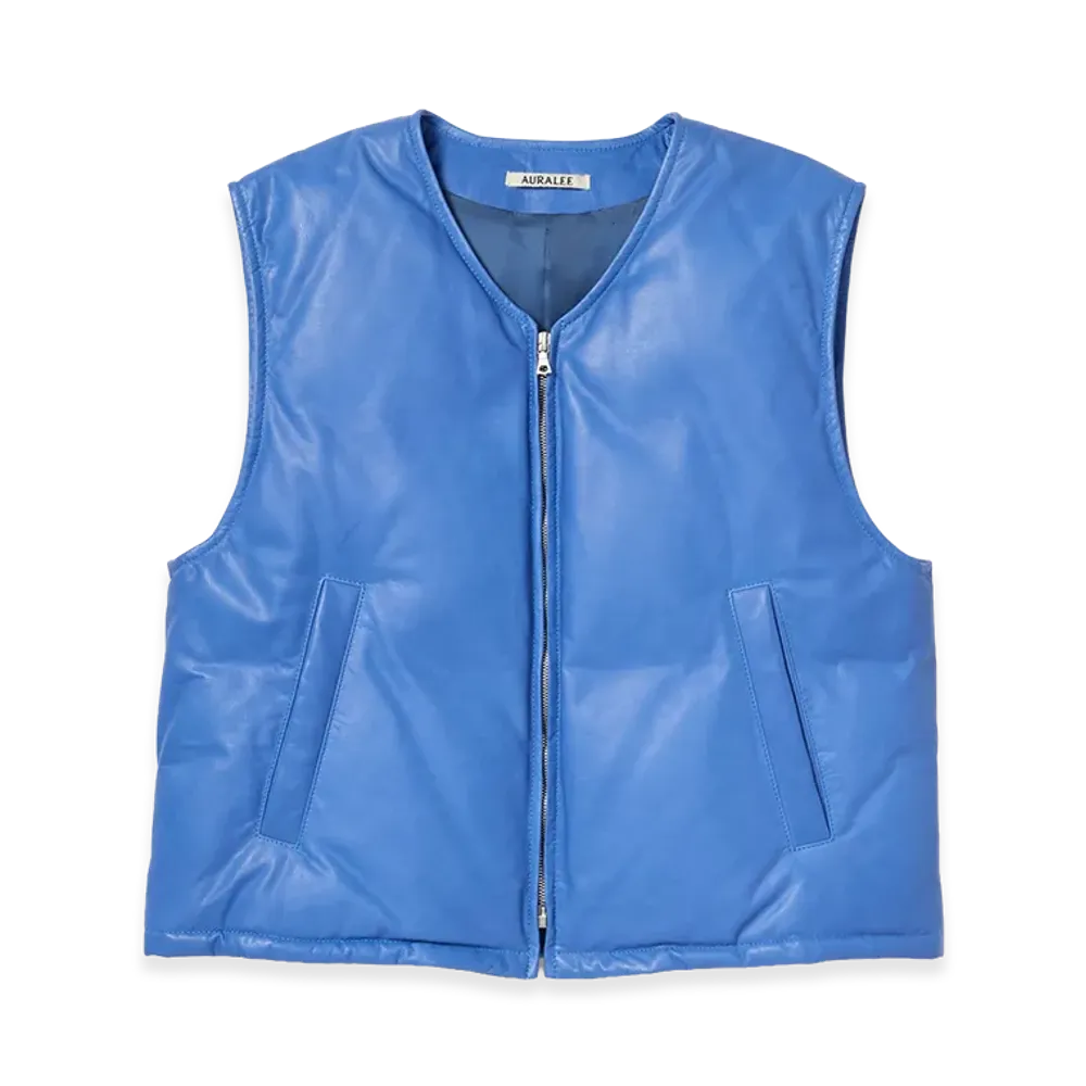 AURALEE Fine Calf Leather Down Vest "Royal Blue"