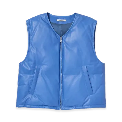 AURALEE Fine Calf Leather Down Vest "Royal Blue"