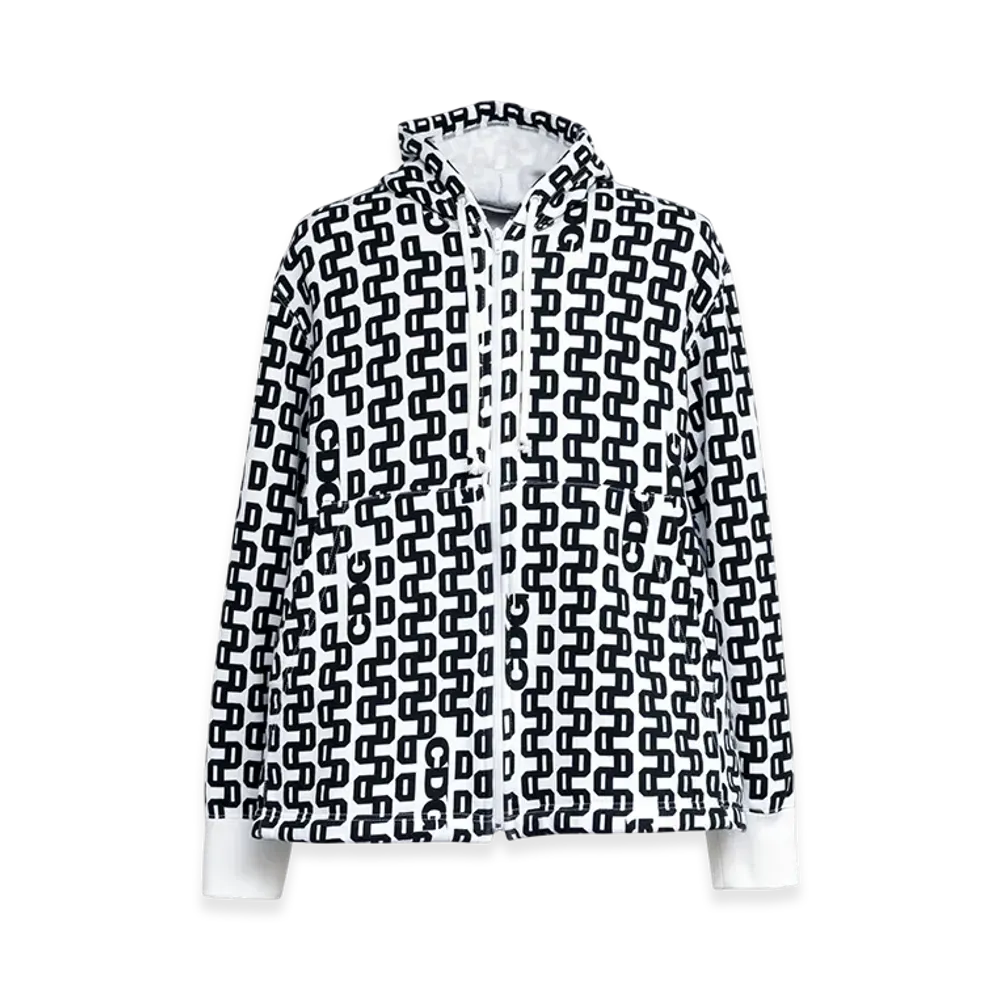 COMME des GARCONS CDG All Over Print Zip Hooded Sweatshirt "White/Black"
