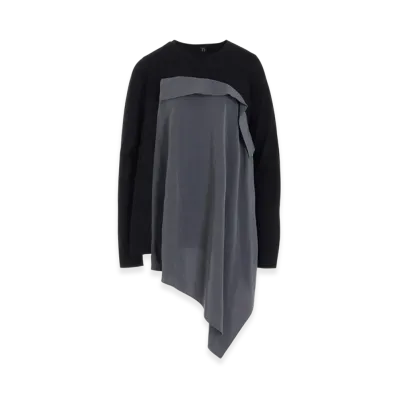 Y's Crepe De Chine/Cotton Jersey Combination Long Sleeeve T "Khaki"