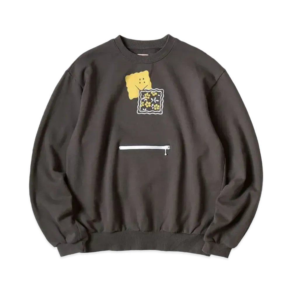 KAPITAL 30 Fleece Cookie Pocket Crew Sweat "Charcoal"