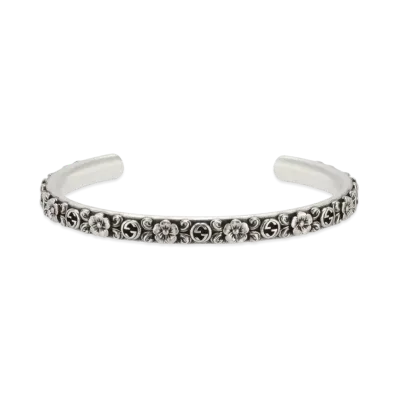 GUCCI Interlocking G Cuff Flower Aged Finish "Silver"