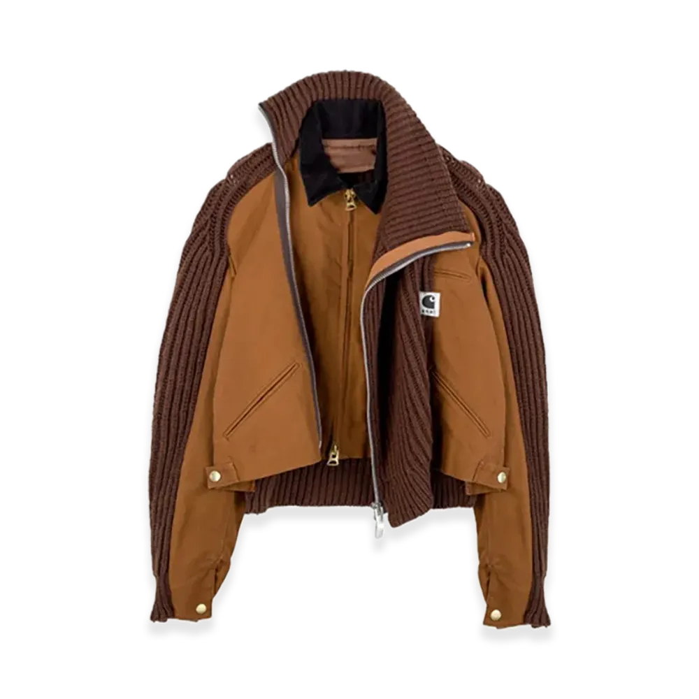sacai x Carhartt WIP Women's Duck x Wool Knit Blouson "Dark Beige"