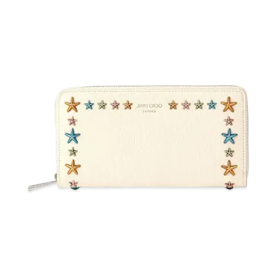 Jimmy Choo Pippa Soft Grainy Calf Leather Wallet With Star Studs "Multicolour/Latte"
