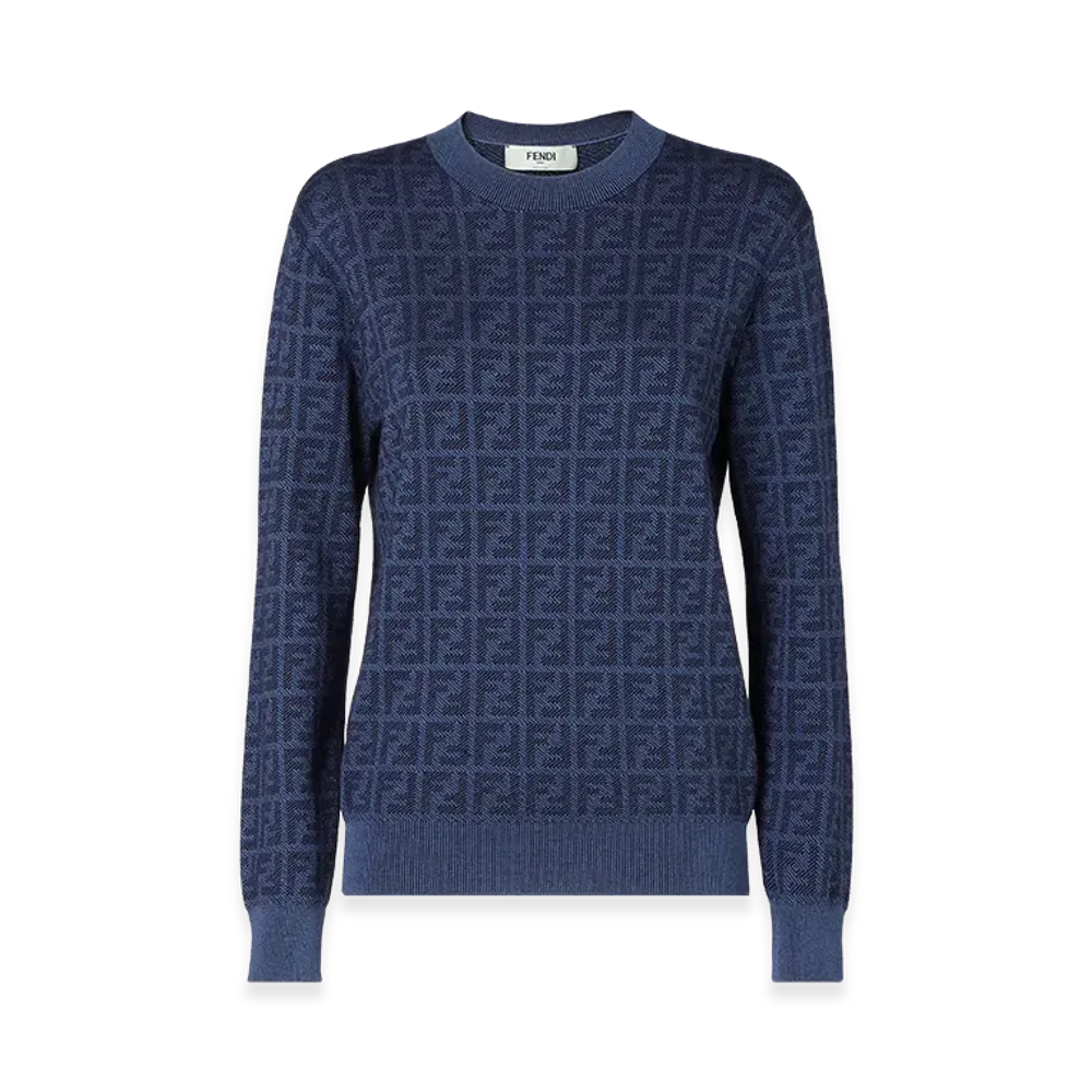 FENDI Women's FF Wool And Silk Sweater "Dark Blue"