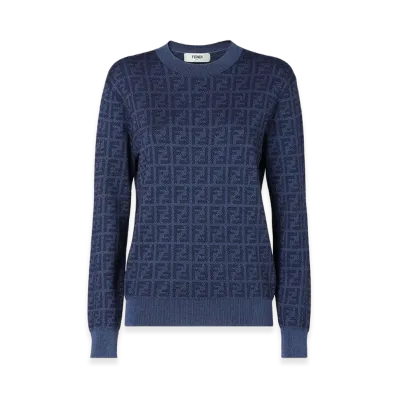 FENDI Women's FF Wool And Silk Sweater "Dark Blue"