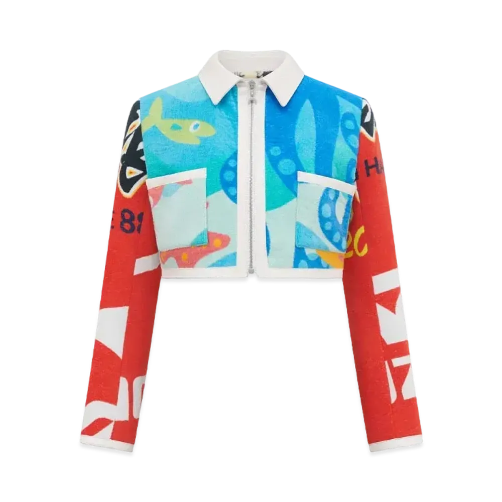 Marine Serre Regenerated Jersey Jacquard Towelling Cropped Jacket "Multi"