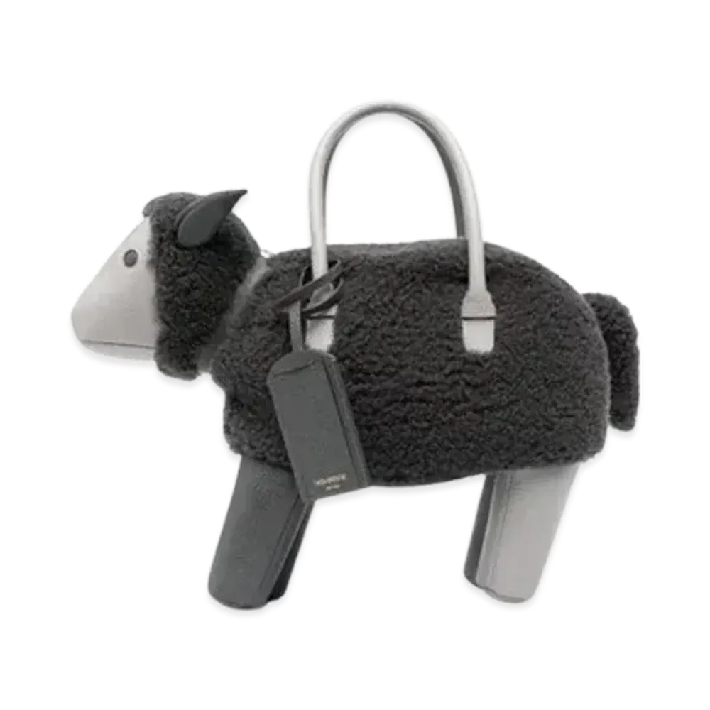 THOM BROWNE Shearling Wool Sheep Bag "Grey"