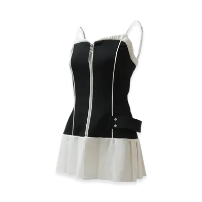 THEREDTHREAD S Ribbon Dress Pleats "Black/White"