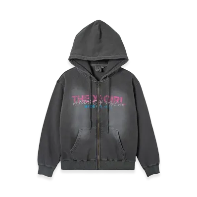 X-Girl Women's Faded Logo Print Zip Up Sweat Hoodie "Black"