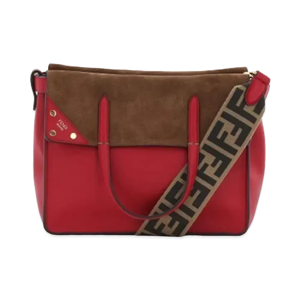 FENDI FLIP Leather 2WAY Bag "Brown / Red"